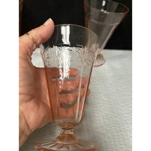 Vintage Anchor Hocking Pink PRINCESS Depression Footed Tumbler Glasses - Picture 2 of 6